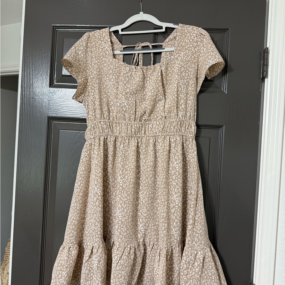 Altar'd State Beige Dress with White Accents